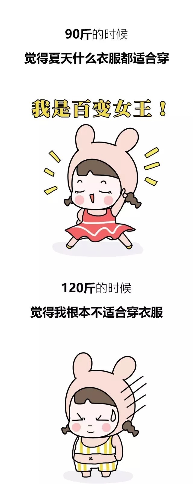 90斤和120斤的女生夏天有什么不同？